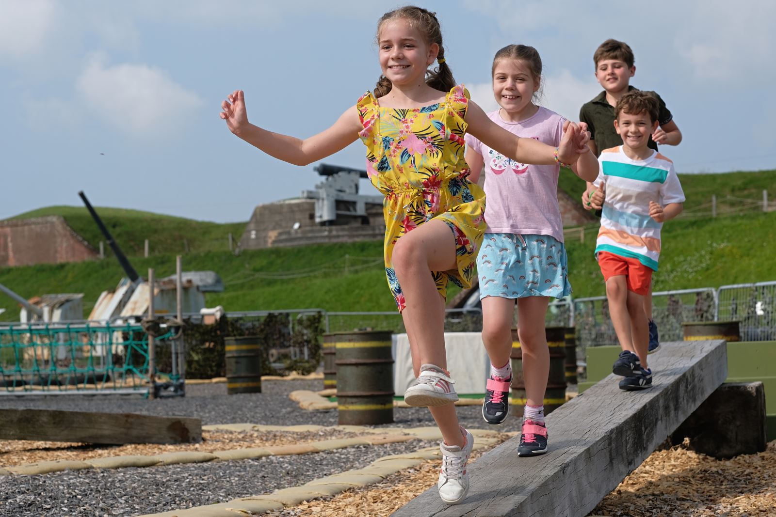 Children on the assault course at Fort Nelson